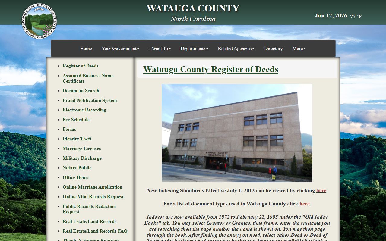 Watauga County Clerk records and Register of Deeds homepage