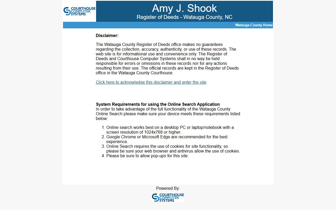 Watauga County Clerk records and Register of Deeds online search