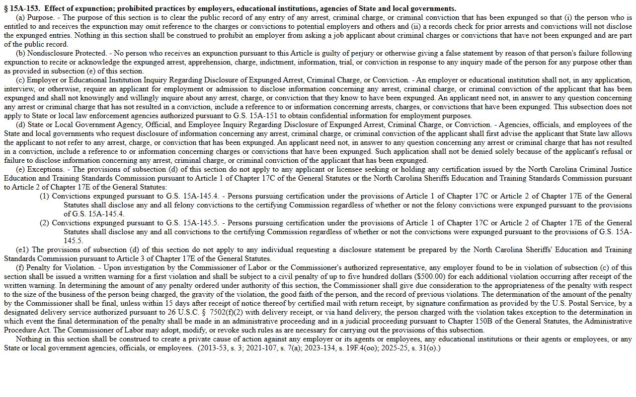 Watauga County criminal court records expunction effect statute