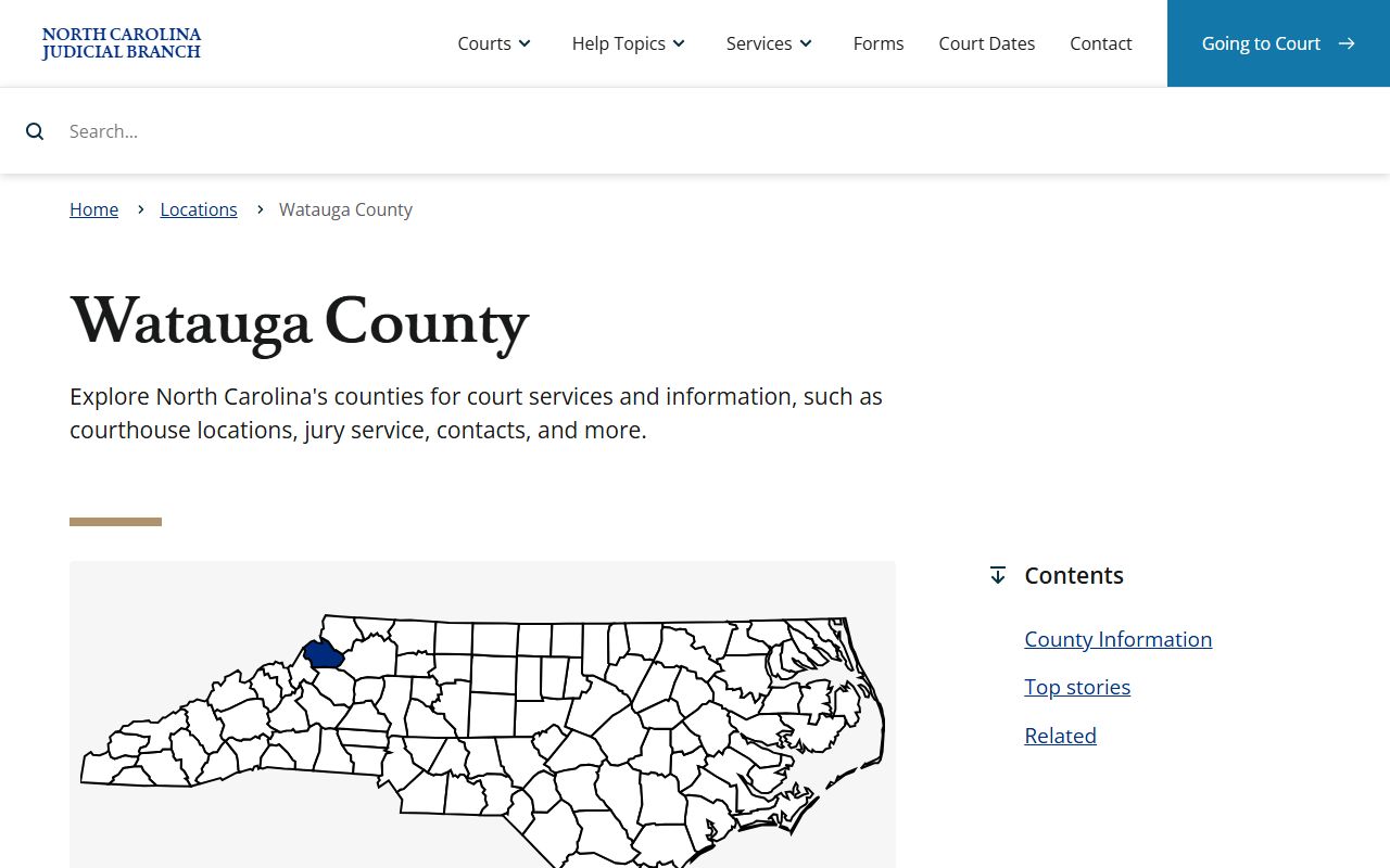 Watauga County court records Judicial Branch location page
