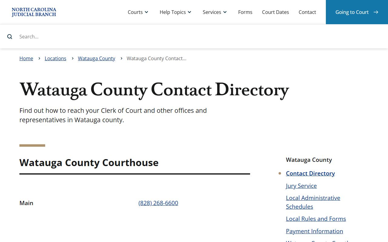 Watauga County court records contact directory