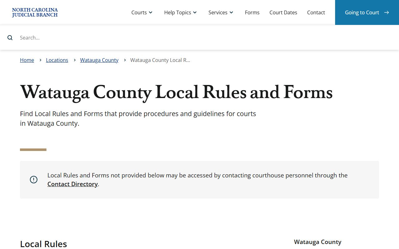 Watauga County court records local rules and forms