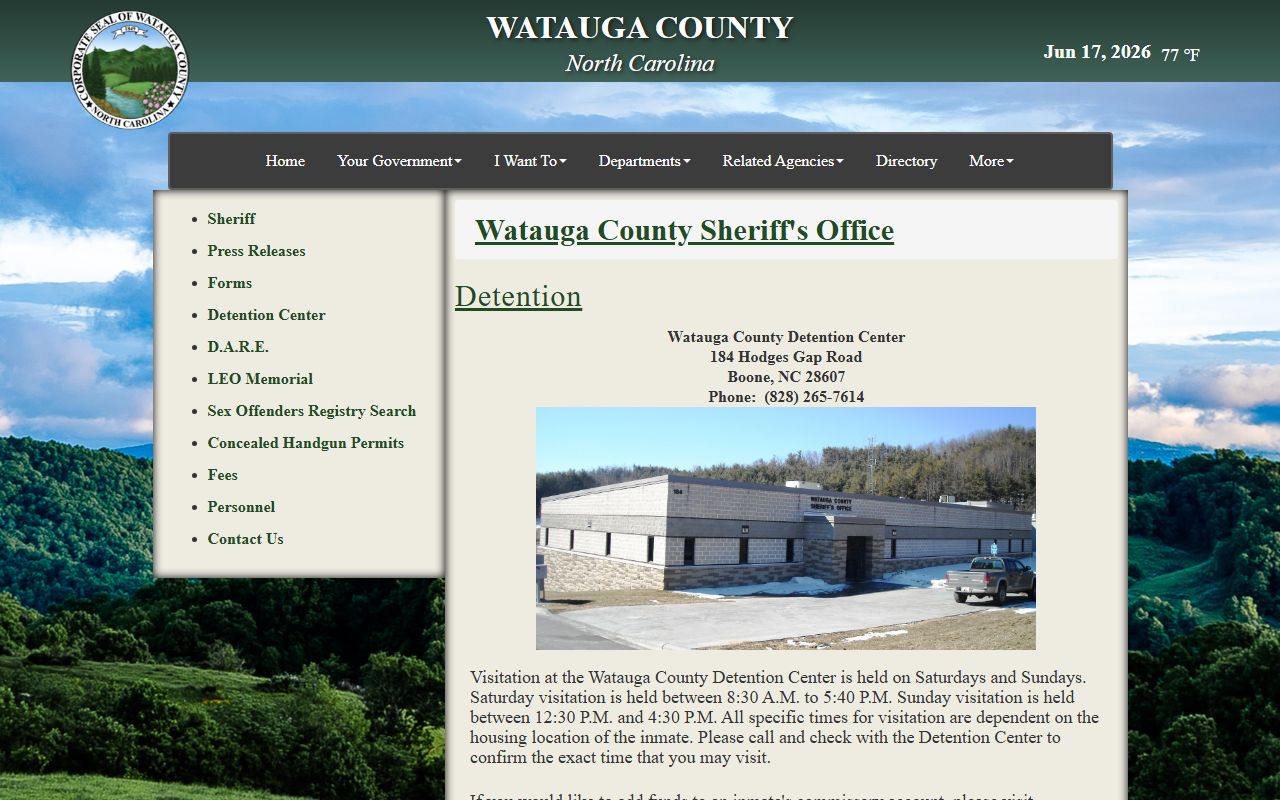 Watauga County inmate records and detention center page