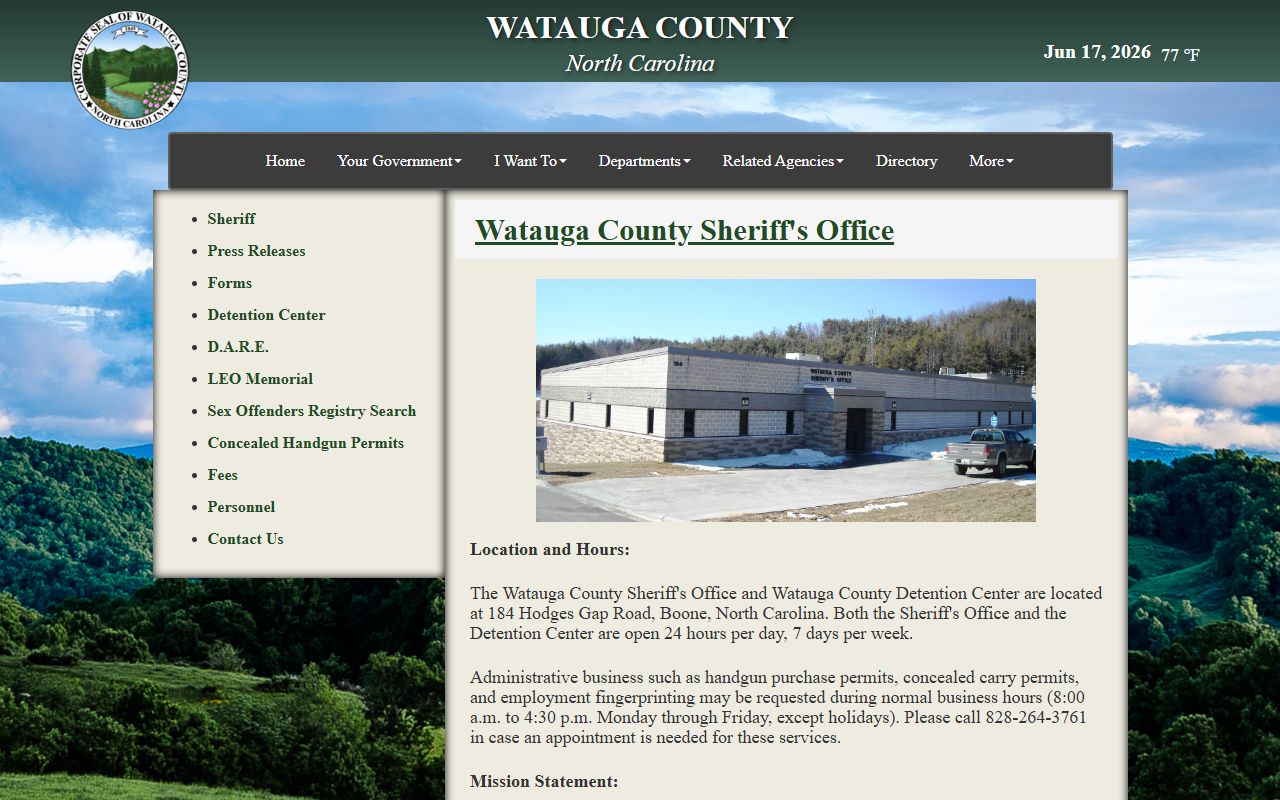 Watauga County inmate records and sheriff office homepage