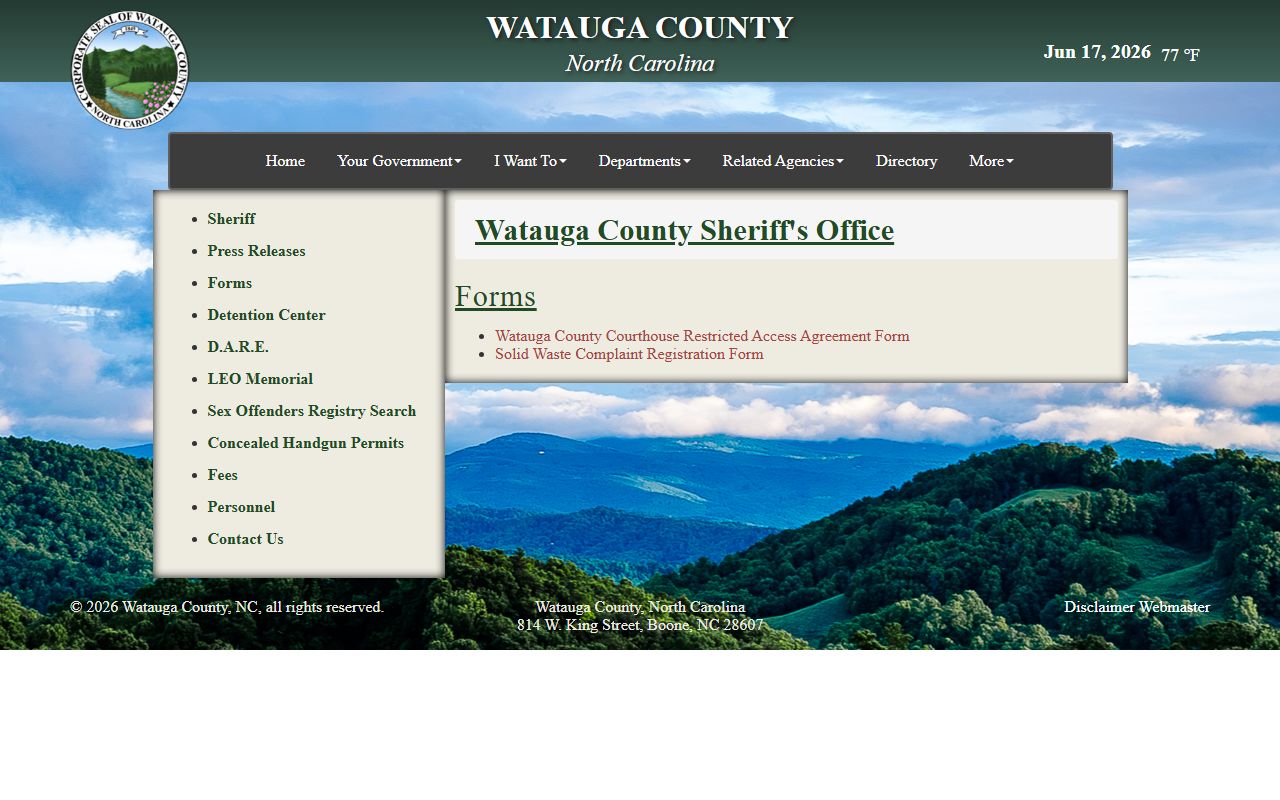 Watauga County inmate records and sheriff forms page