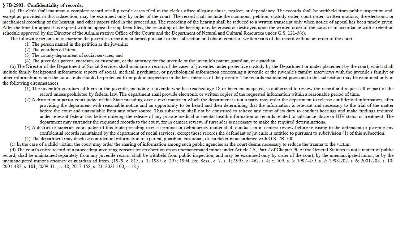 Watauga County probate records and N.C.G.S. 7B-2901 juvenile record confidentiality