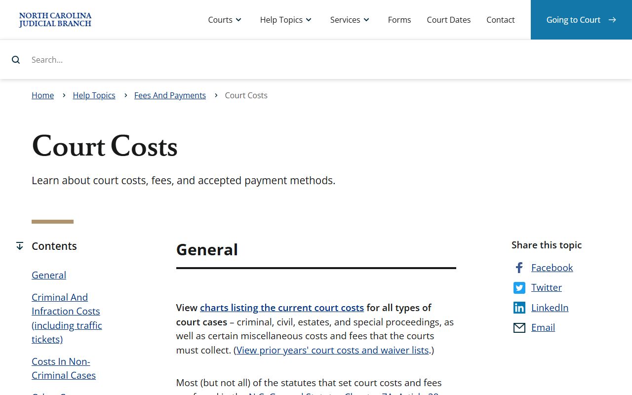 Watauga County traffic court records and North Carolina court costs payment page